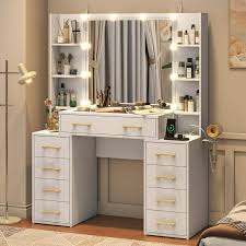 White Vanity Desk With Mirror Led