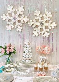 To make these cheap party decorations, brush candles with glue and roll them in a mixture of epsom salt and glitter. Winter Wonderland Kids Party Snowflake Theme Party Blog Winterwonderland K Wonderland Party Decorations Snowflake Theme Party Winter Wonderland Birthday