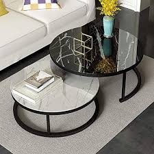 It will absolutely make your living room become more attractive and unique. Set Of 2 Stackable Coffee Tables For Living Room Round Elegant Nest Side Tables Stacking Marble Texture Am Nesting End Tables Living Room Table Coffee Table
