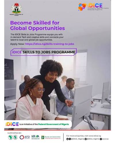 iDICE Skills Training to Jobs Programme 2026: 300,000 Free Training Places  for Young Nigerians The Federal Government of Nigeria, through the iDICE  Programme, is rolling out a nationwide skills training initiative designed