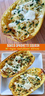 Baked Spaghetti Squash With Cauliflower Alfredo New Vegan Heart Baked Spaghetti Squash Cauliflower Alfredo Recipes