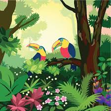 Illustration Of Tropical Rainforest With Bird Perched On Branch Art Illustration Animal Art