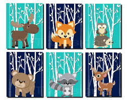 Woodland Nursery Woodland Wall Decor Kids Teal Gray Forest Etsy Woodland Wall Decor Woodland Animal Wall Art Art Wall Kids