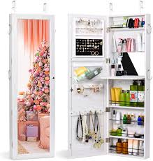 Costway wall door mounted mirrored jewelry cabinet organizer storage led light white. Amazon Com Twing Jewelry Armoire Cabinet Wall Door Mounted Jewelry Armoire With Full Length Mirror Lockable Large Jewelry Organizer White Clothing Shoes Jewelry