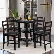 Maybe you would like to learn more about one of these? Amazon Com 5 Piece Dining Table Set Wood Counter Height Dining Set Square Kitchen Table With 2 Tier Storage Shelf And 4 Faux Leather Padded Chairs Espresso Table Chair Sets