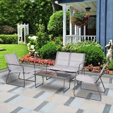 Ad 4pcs Furniture Set Outdoor Patio Conversation Tempered Glass Table Chairs Steel Htt Outdoor Patio Furniture Sets Backyard Patio Furniture Outdoor Patio Bar