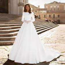 Also, long sleeves will be great for an outside ceremony, making them extremely popular among other country style wedding dresses. Plus Size Vintage A Line Lace Wedding Dress Ivory Satin Wedding Gowns Long Sleeve Bride Dress Abito Da Sposa Muslim Wedding Wedding Dresses Aliexpress