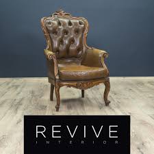 Chesterfield Leder Sessel Braun Barock Echtleder Holz Retro Stuhl Vintage 1847 Revive Interior Vintage Stuhle Vintage Sessel Sessel Mit Hocker