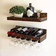 Wood Wine Rack Wall Mounted Wine Bottle Holder Shelf With Hanging Stemware Glass Storage Bar Organizer Wine Rack Wall Wood Wine Racks Wine Bottle Shelf