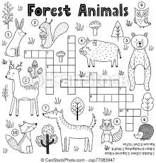 Select from 35970 printable coloring pages of cartoons, animals, nature, bible and many more. Black And White Crossword For Kids With Forest Animals Woodland Coloring Page Educational Activity Worksheet For School And Canstock