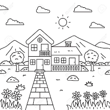 Whether it's a period home that needs enlarged or a newly. House With Flowers And Mountain Vector Illustration In Line Art Royalty Free Cliparts Vectors And Stock Illustration Image 142523715