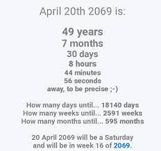 It was 3 months and 1 week ago. Dispel The Belief Of 69420 Days Until April 20 2069 Memes