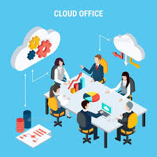 Cloud Office Isometric Poster Cloud Office Illustration Software Isometric