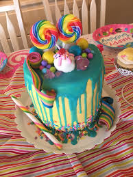 Yellow And Teal Candy Themed Drip Cake Drip Cakes Special Cake Cake