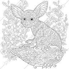 Free printable coloring pages/ free adult coloring pages. Coloring Pages For Adults Fennec Fox Mallow Flowers Floral Etsy Fox Coloring Page Owl Coloring Pages Animal Coloring Pages