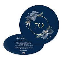 Elegante Einladung Zum 70 Geburtstag In Blau Mit Blumen Carinokarten