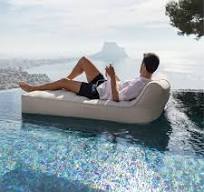 California Sun Allora Luxury Inflatable Fabric Sun Lounger Pool Float Chaise - Poolside Lounge Chair - Deluxe Ultra-Wide Floating Day Bed