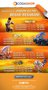 Promo berlaku untuk semua game dan aplikasi di codashop.com yang berupa top up langsung ke dalam akun game (bukan berupa voucher). Cara Top Up Free Fire Menggunakan Go Pay