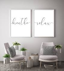 Breathe Prints Set Of 2 Prints Wall Art Relax Print Living Etsy In 2021 Living Room Quotes Wall Decor Living Room Room Wall Decor