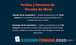 Este sábado el servicio electoral (servel) publicó la nómina de vocales de mesa designados por las juntas electorales para las elecciones primarias de gobernadores regionales y alcaldes que se celebrarán el próximo 29 de noviembre. Servicio Electoral Di Twitter Te Designaron Como Vocal De Mesa Para Estas Primarias2020 Te Invitamos A Conocer Las Fechas Y Horarios Para Que Cumplas Con Tu Labor Electoral Sin Problemas Mas Info