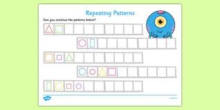 Repeating Pattern Worksheets Shapes In 2020 Pattern Worksheet Pattern Activities Math Patterns