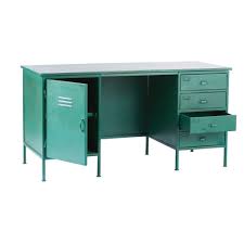 Industrieel Bureau Van Groen Metaal Met 1 Deurtje En 4 Lades Maisons Du Monde Bureau Industrieel