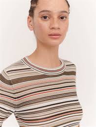 NINETY PERCENT Madison True Knit Irregular Stripe Top in multi coriander