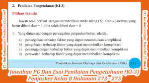 Jawaban Pg Dan Esai Penilaian Pengetahuan Ki 3 Penjaskes Kelas 8 Halaman 273 275 Youtube