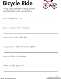 Fix The Sentences Bicycle Ride Worksheet Education Com Punctuation Worksheets Exclamatory Sentences Sentences