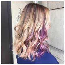 Blonde Balayage And Purple Peekaboo By Askforamy Versatilestrands Blonde Hair With Highlights Peekaboo Hair Purple Peekaboo Hair
