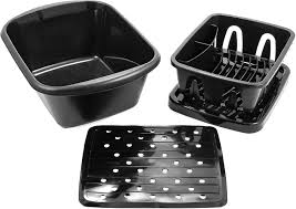 dish drainer, dish pan and sink mat
