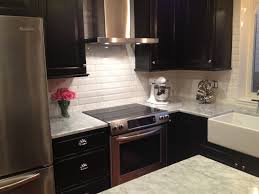 Pin By Lauren Roese On Home Sweet Home Backsplash With Dark Cabinets White Beveled Subway Tile White Subway Tiles Kitchen Backsplash