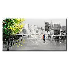 Black And White Cityscape Wall Art Winpeak Hand Painted Black And White Cityscape 3d Oil Painting On Canvas With Green Yellow Tr Abstract Canvas Wall Art City Artwork Oil Painting On Canvas