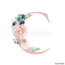 Floral Alphabet Blush Peach Color Letter C With Flowers Bouquet Composition Unique Collection For Wedding Invites Decorati Floral Font Peach Colors Floral