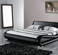 Lit Design En Cuir NOIR Ondulé Luxe