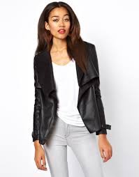 Draped Faux Leather Jacket High Fashion Street Style Fashion Leather Look Jackets