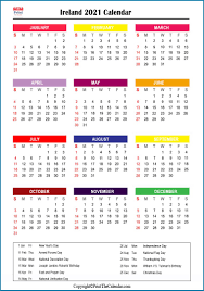 You are currently viewing the national/federal and bank holidays for canada for 2021. 2021 Holiday Calendar Ireland Ireland 2021 Holidays