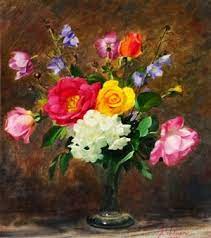 Albert williams acrylic on canvas. Still Life A Glass Vase Of Mixed Flowers Albert Williams Still Life Flowers Vase
