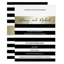 Black And White Invitation Card Elegant Modern Gold Black White Stripes Invitation Zazzle Com Black And White Wedding Cake White Stripes Wedding Striped Wedding
