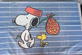 Vintage Snoopy Pillowcase Woodstock Peanuts Blue Striped Bed Linen Utica 50 50 Poly Cotton Child S Bed Linen Snoopy And Woodstock Snoopy Woodstock Peanuts