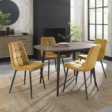 The range of modern dining chairs is suitable for all tastes and styles in trendy materials such as velvet or. Gallery Collection Mondrian Mustard Velvet Fabric Chairs With Sand Black Powder Coated Legs Pair Dining Chairs Bentley Designs