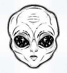 Vector Illustration With A Alien Head With Starry Eyes With Space Inside Used For Sticker Poster Banner Web T Shir Space Drawings Alien Art Alien Drawings