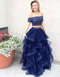 Two Pieces Beaded Off Shoulder Royal Blue Long Prom Dress Pd9975 Prom Dresses Blue Prom Dresses For Teens Two Piece Evening Dresses