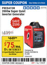 Predator Generators 2000 Watt Super Quiet Inverter Generator For 449 99 Inverter Generator Harbor Freight Tools Harbor Freight Coupon