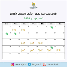 basma al jadir الأيام المناسبة لقص الشعر وتقليم الأظافر في شهر 6 يونيو 2020 حسب علم الفونغ شوي قص الشعر في هذه الأيام يساعد على نمو الشعر بسرعة ويقوي الشعر من الجذور
