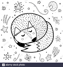 Please note, coloring pages are for personal use only. Cute Sleeping Fox Coloring Page Black And White Print With Funny Animals Stock Vector Image Art Alamy