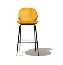 Modern Bar Stool Mustard Color Velvet Seat Back With Steel Frame Modern Bar Stools Bar Stools Upholstered Bar Stools