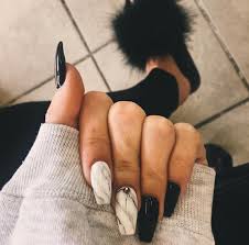 Acrylic Black And White Marble Nails Marble And Black Nails Marble Acrylic Nails Matte Nail Colors Black Coffin Nails