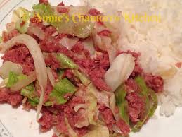 Be sure to rinse the meat well in boiling water first to remove excess salt. Corned Beef With Cabbage And Onions Annie S Chamorro Kitchen
