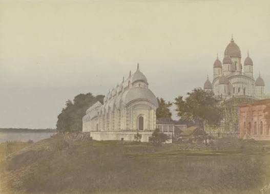 RBSI - Hindoo temples on the Hooghly, Calcutta - 1851 A hand-coloured print of Dakshineshwar temple, from the Fiebig Collection: Views of Calcutta and Surrounding Districts, taken by Frederick Fiebig in 185